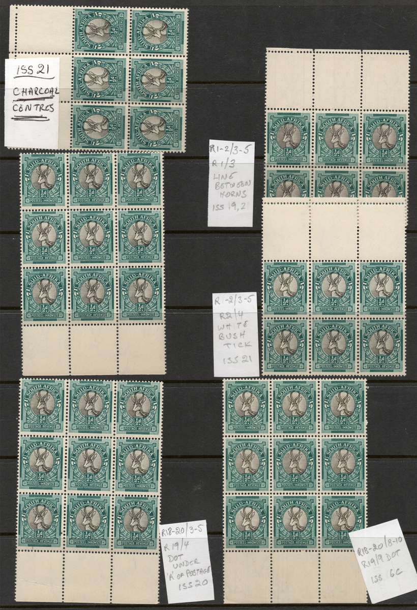 UNION OF SA - 3 GLASSINE PAGES WITH ½d % 1d MARGINAL CONTROLS, MANY WITH VARIETIES - SEE ALL SCANS