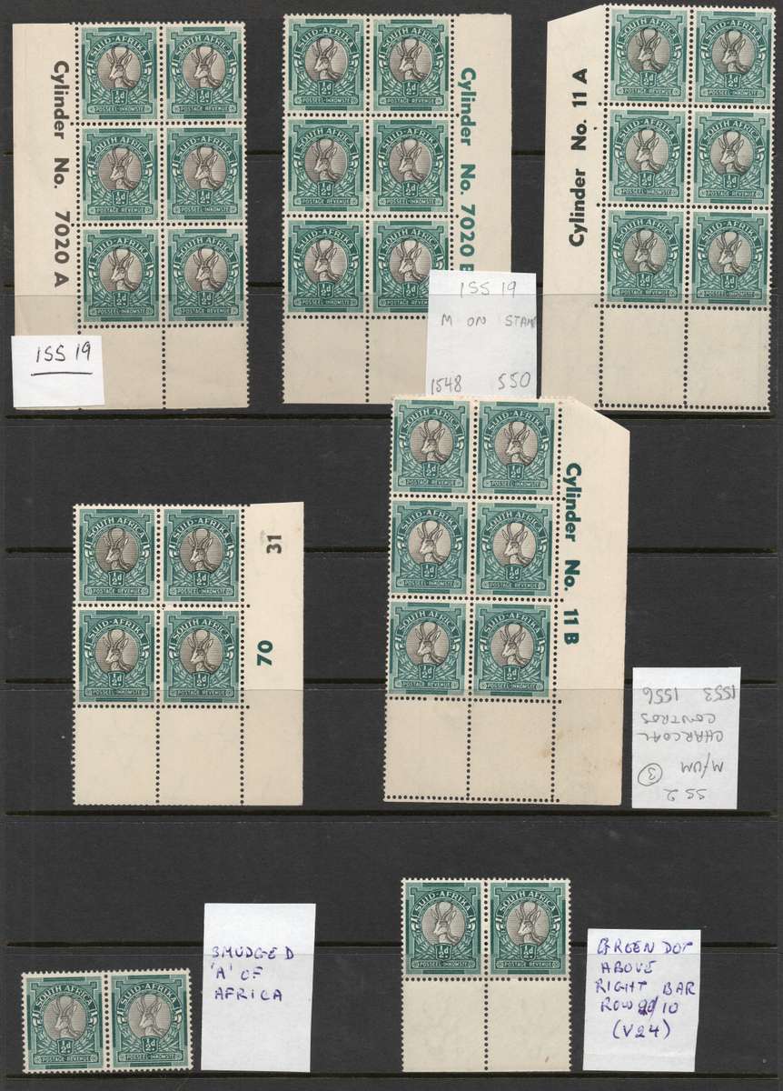 UNION OF SA - 3 GLASSINE PAGES WITH ½d % 1d MARGINAL CONTROLS, MANY WITH VARIETIES - SEE ALL SCANS