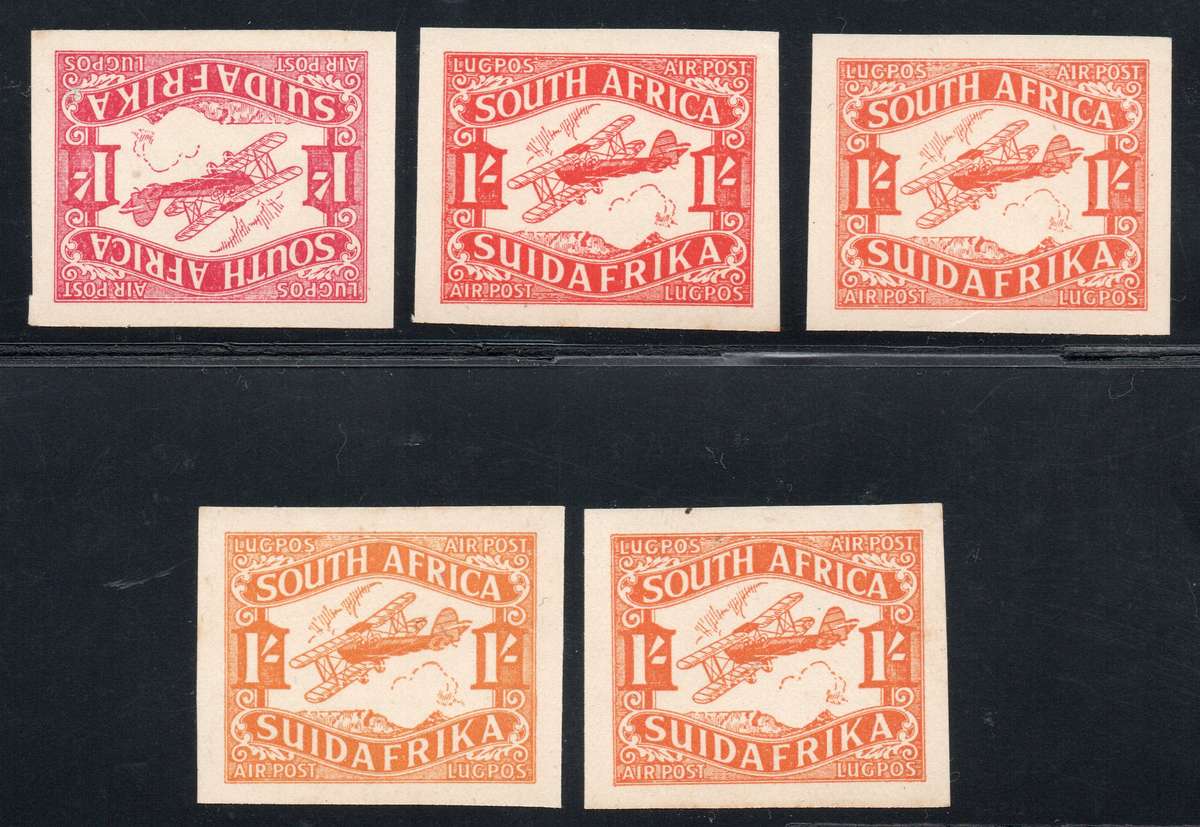 Union of SA - 1929 : 2nd AIRMAIL ISSUE COLOUR TRIALS - FULL SET IN 5 DIFFERENT COLOURS - SEE BELOW
