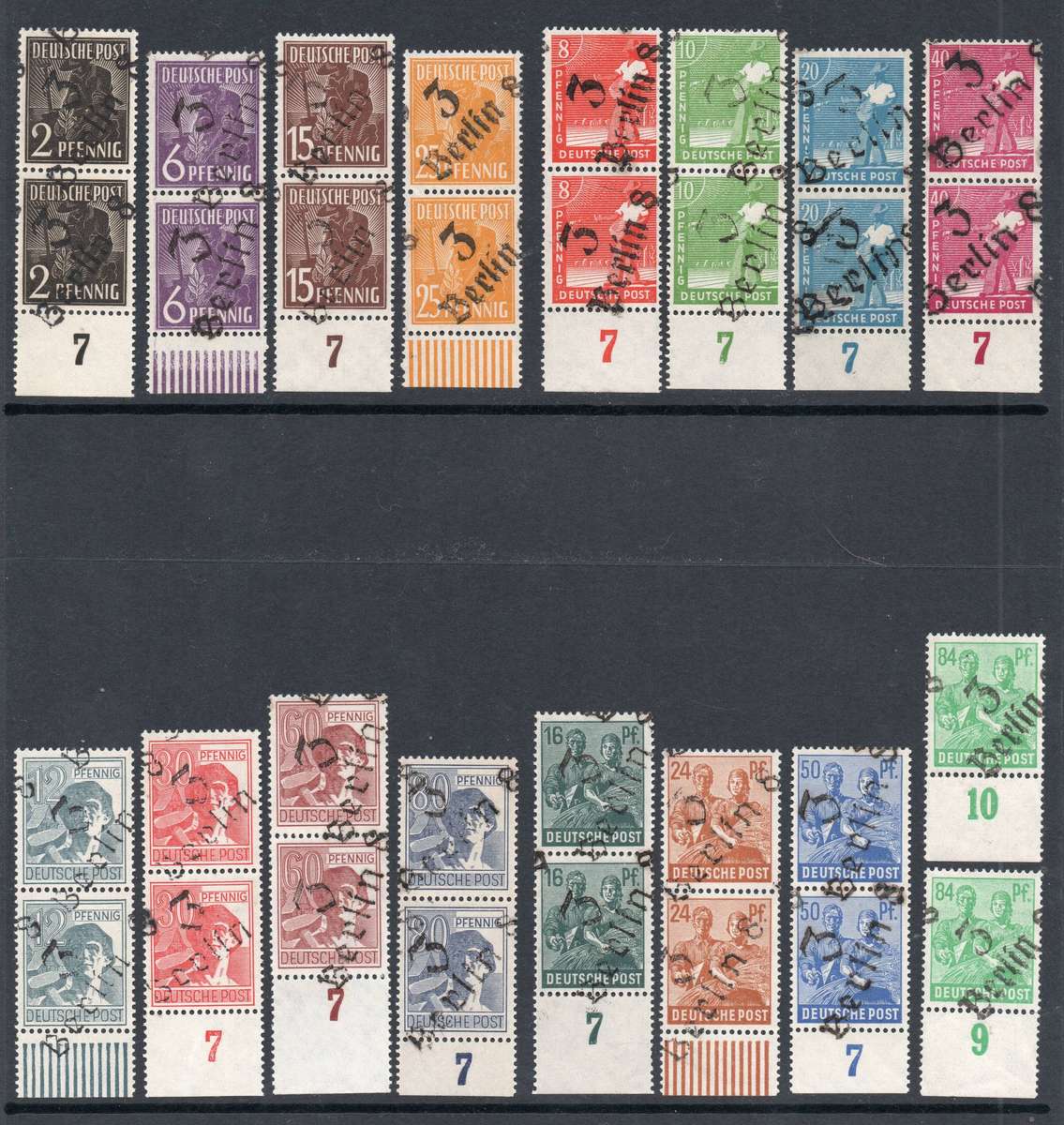 GERMANY - ''3 BERLIN'' OVERPRINTED ISSUES - 15 PAIRS, 2 SINGLES - UM
