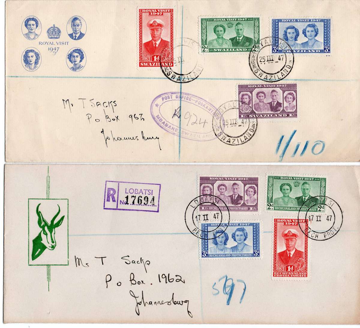 1937/47 CORONATION / ROYAL TOUR / ROYAL TRAIN COVERS - FIVE(5) COVERS - SEE ALL SCANS
