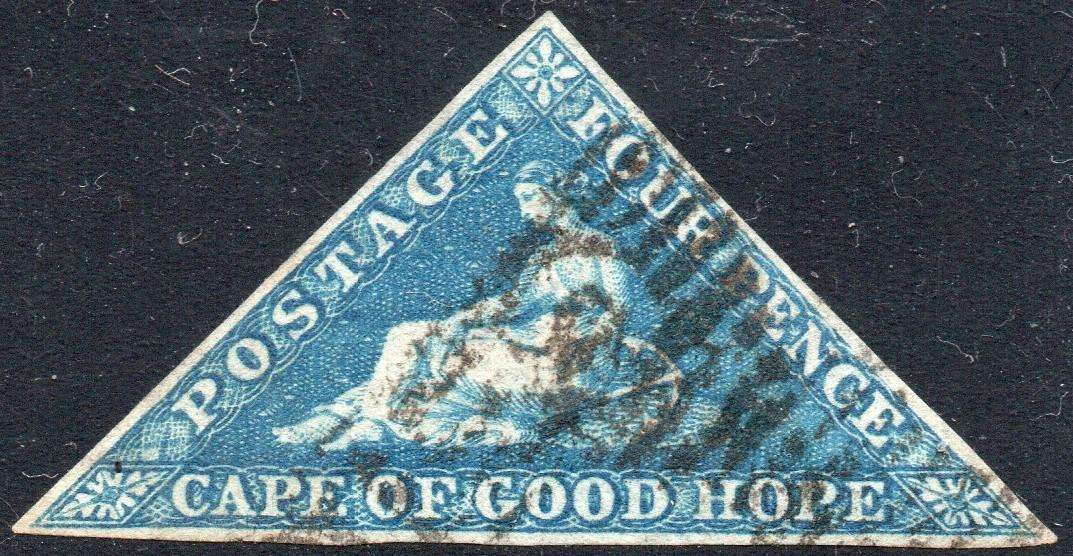 CAPE OF GOOD HOPE :  1853 SG4a 4d BLUE - VFU - CV £200
