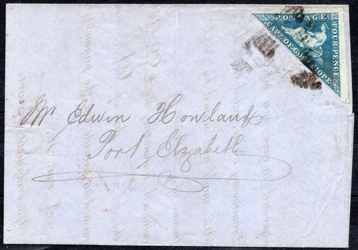 CAPE OF GOOD HOPE 1863 (2 APRIL) :COVER(WRAPPER) KING WILLIAMS TOWN TO PE,TIED WITH 6d BLUE(SACC19a)