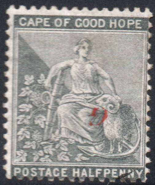 Griqualand West 1878 SG15a ½d Grey-Black with o/p type 16 in red INVERTED - MM - CV £28(2017)