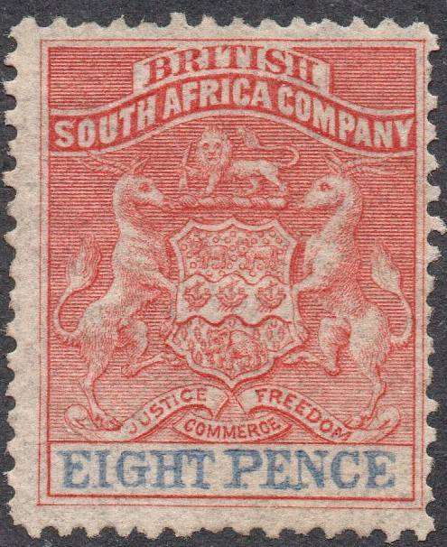 BSAC / Rhodesia : SACC24 8d RED & ULTRAMARINE MNG CV R400