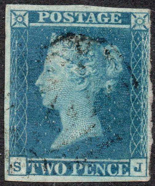 GREAT BRITAIN 1841-51 SG14 2d BLUE - VFU - CV £90(2017)