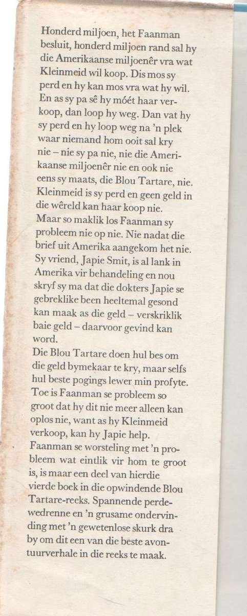 DIE BLOU TARTARE, NO 4, DIE RENPERD - H S VAN BLERK (2 DE DRUK 1973)