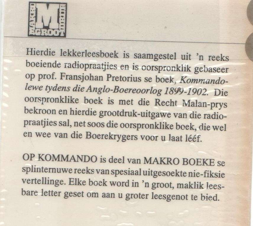 OP KOMMANDO - FRANSJOHAN PRETORIUS (1992) BOEREOORLOG