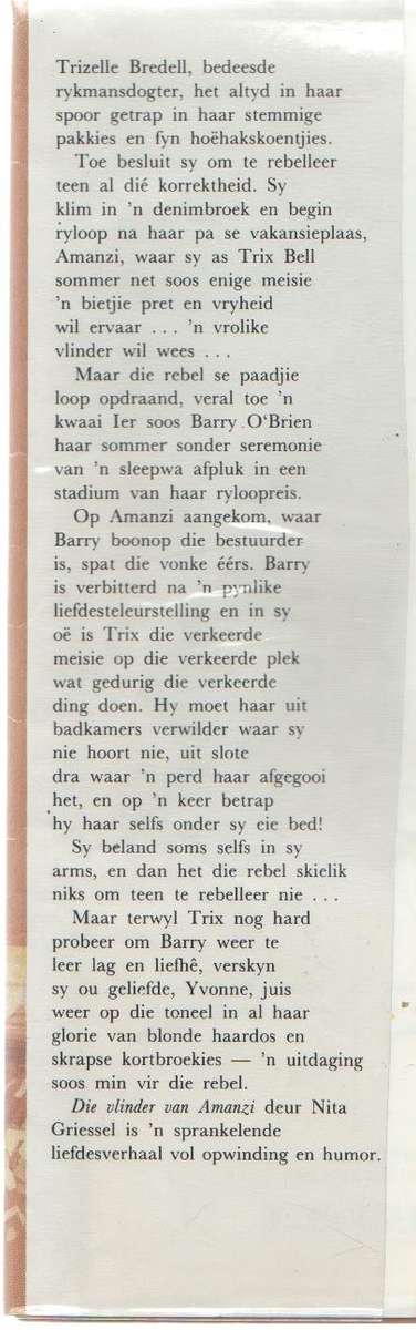 DIE VLINDER VAN AMANZI - NITA GRIESSEL (1 STE DRUK 1980)