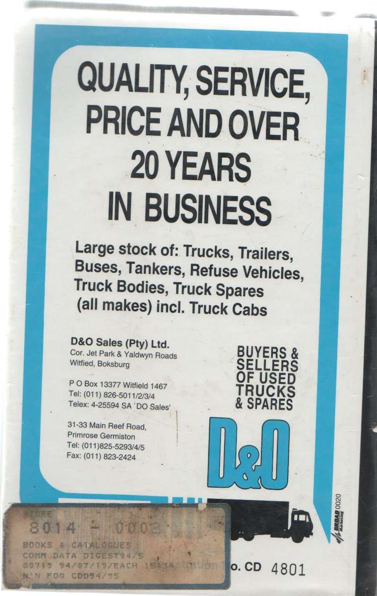 COMMERCIAL VEHICLE DATA DIGEST 1994/95 (13 TH EDITION 1994) - BILL CALCUTT, BERNARD DUCHEN AND MATTH