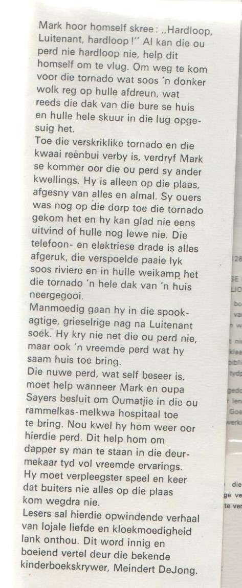 PERD UIT DIE STORM - MEINDERT DE JONG (1 STE DRUK 1971) JEUGVERHAAL