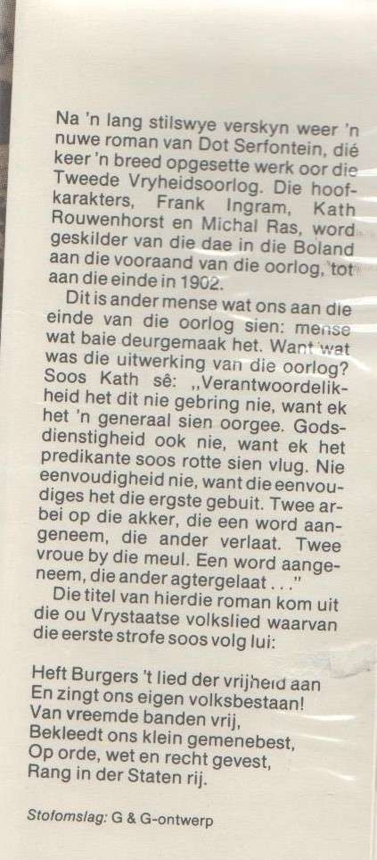 RANG IN DER STATEN RIJ - DOT SERFONTEIN (1 STE UITGAWE 1979) BOEREOORLOGVERHAAL