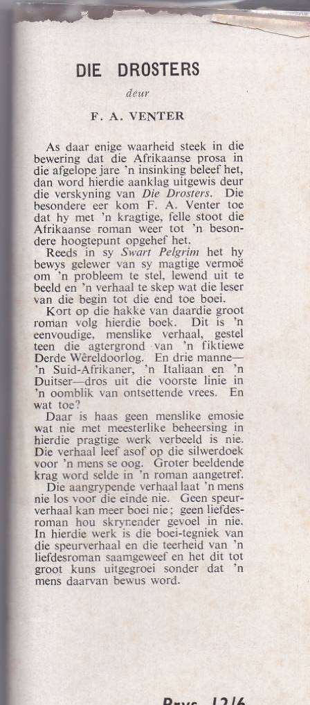 DIE DROSTERS - F A VENTER (2 DE DRUK 1952)