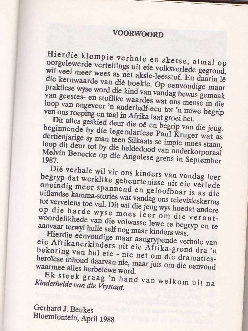 KINDERHELDE VAN DIE VRYSTAAT - LEANDRE HANEKOM (VOORWOORD 1988) BOEROORLOG INHOUD