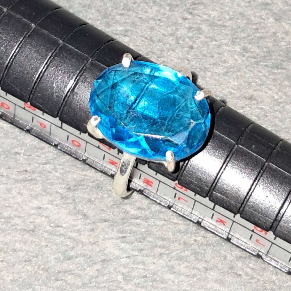 Silver Ring .925 Lab Grown Blue Topaz Gemstone Ring Size 7