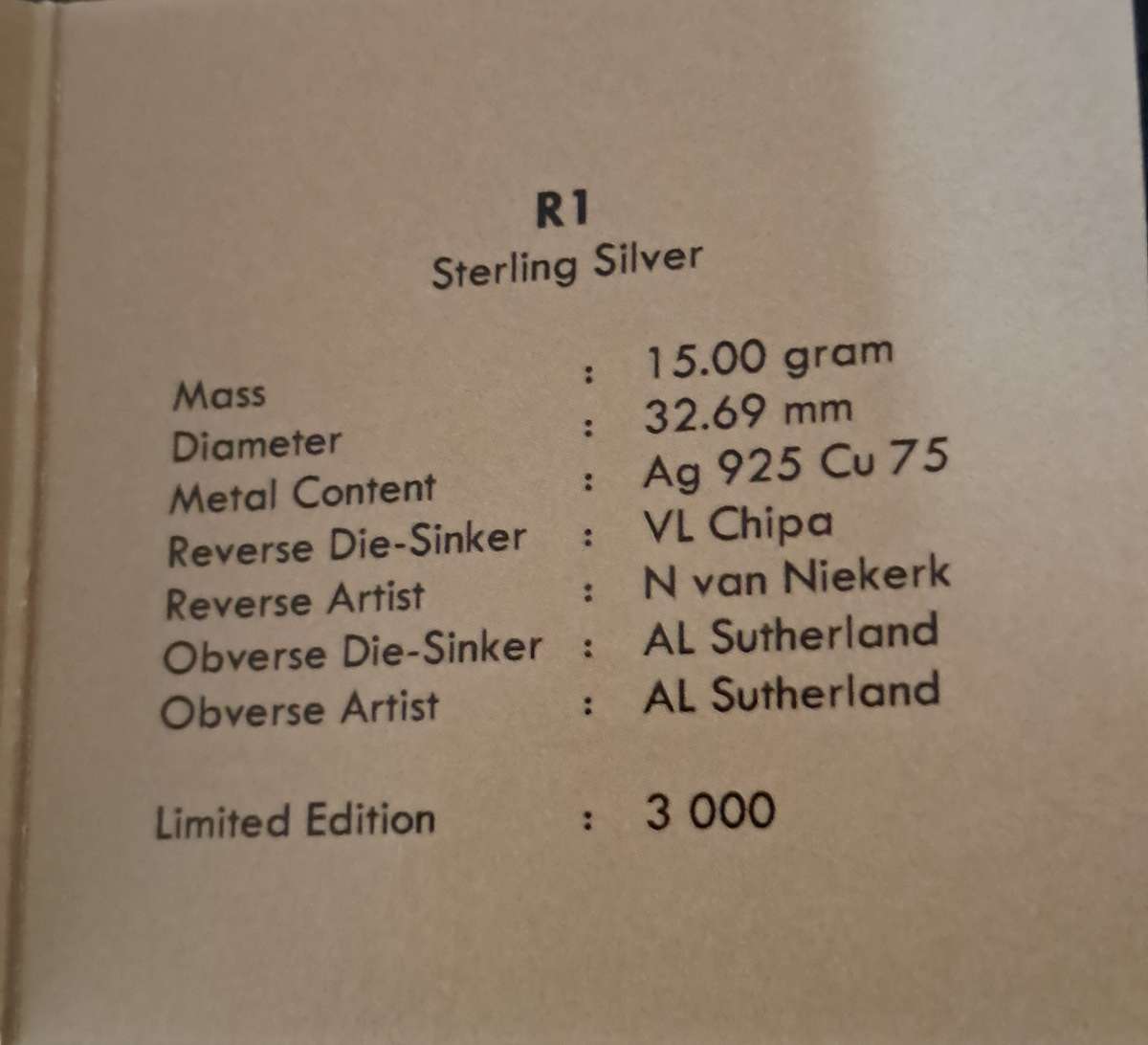 Silver 2011 JM Coetzee Silver Proof R1 Coin