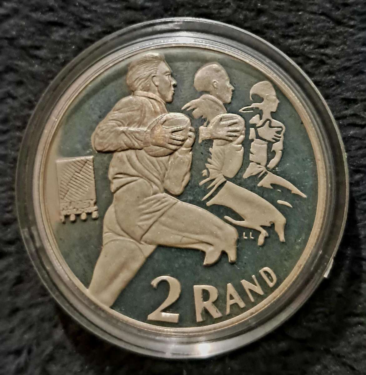 1995 Rugby World Cup 1oz Silver 2 Rand With COA In Blue Box