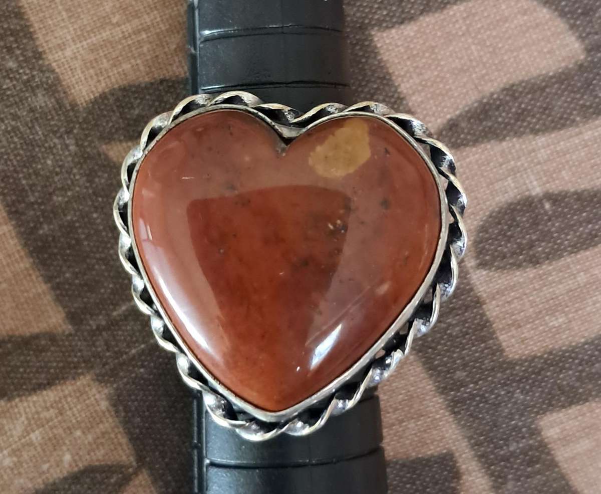 Natural Stone Adjustable Silver Plated Ring Heart