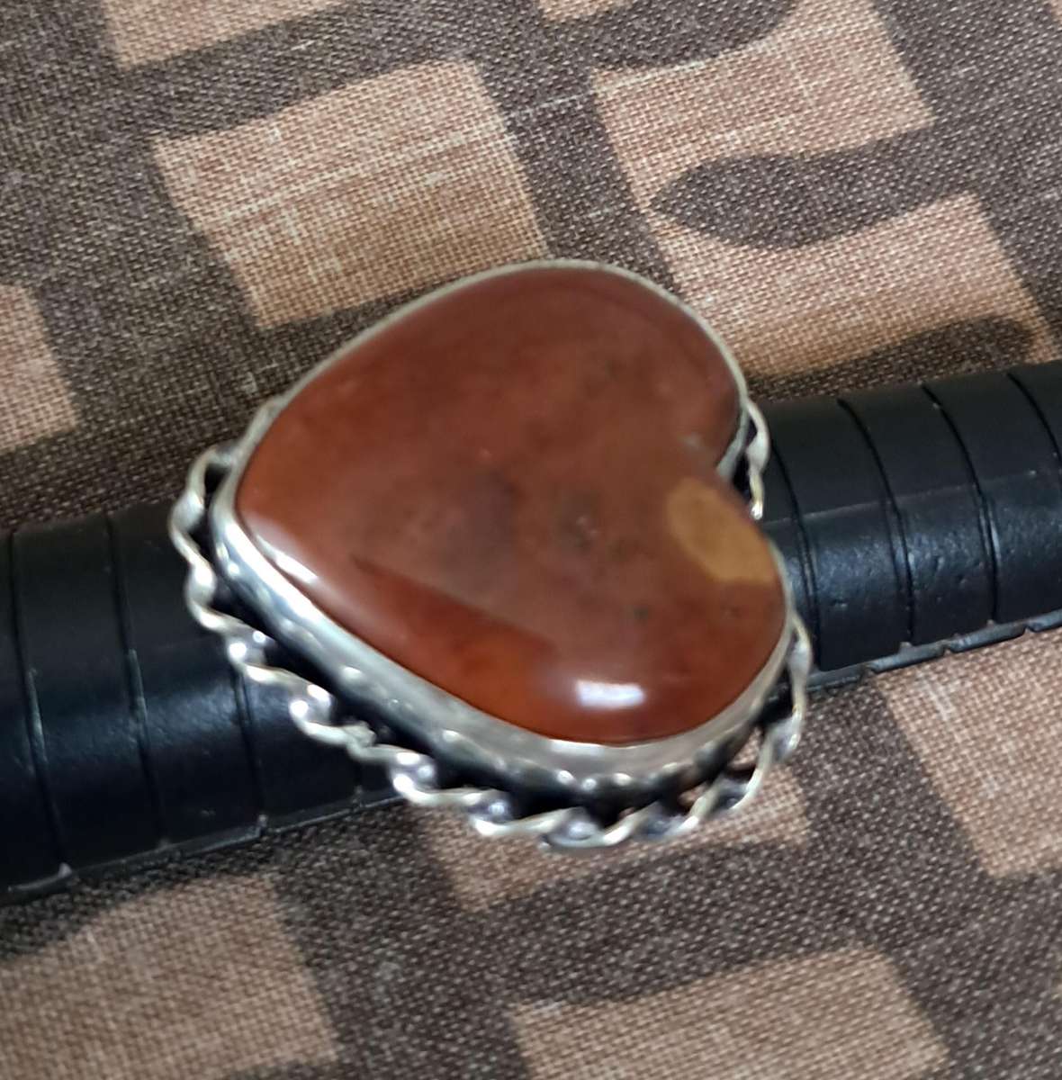 Natural Stone Adjustable Silver Plated Ring Heart