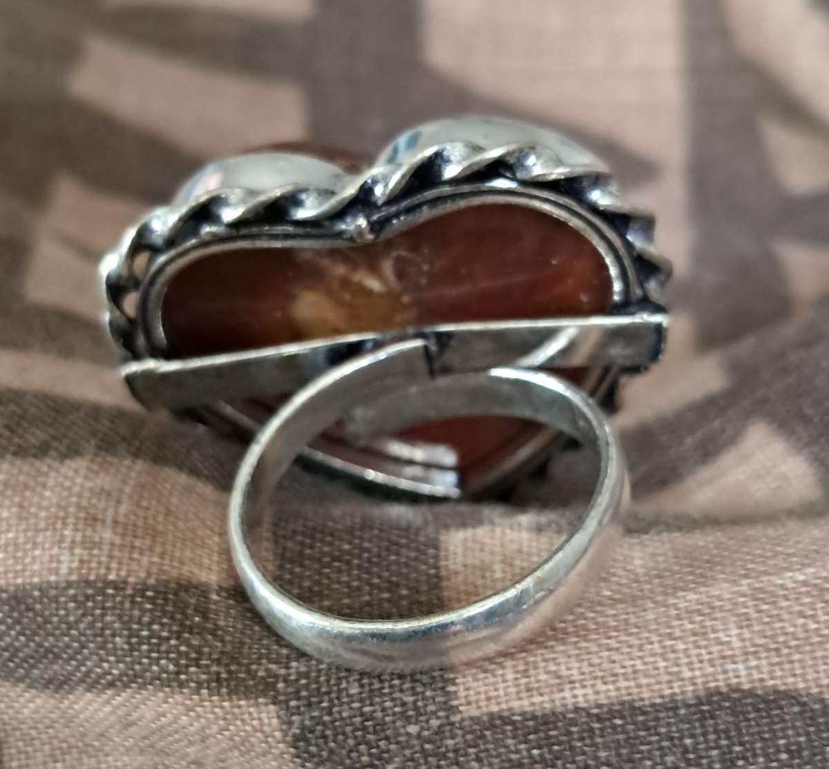 Natural Stone Adjustable Silver Plated Ring Heart