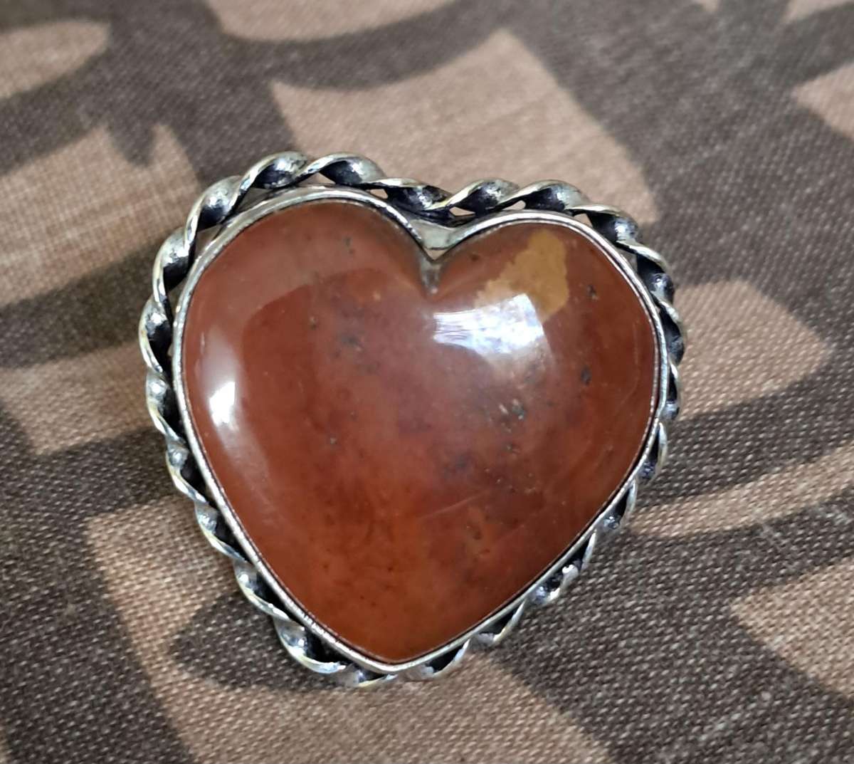 Natural Stone Adjustable Silver Plated Ring Heart