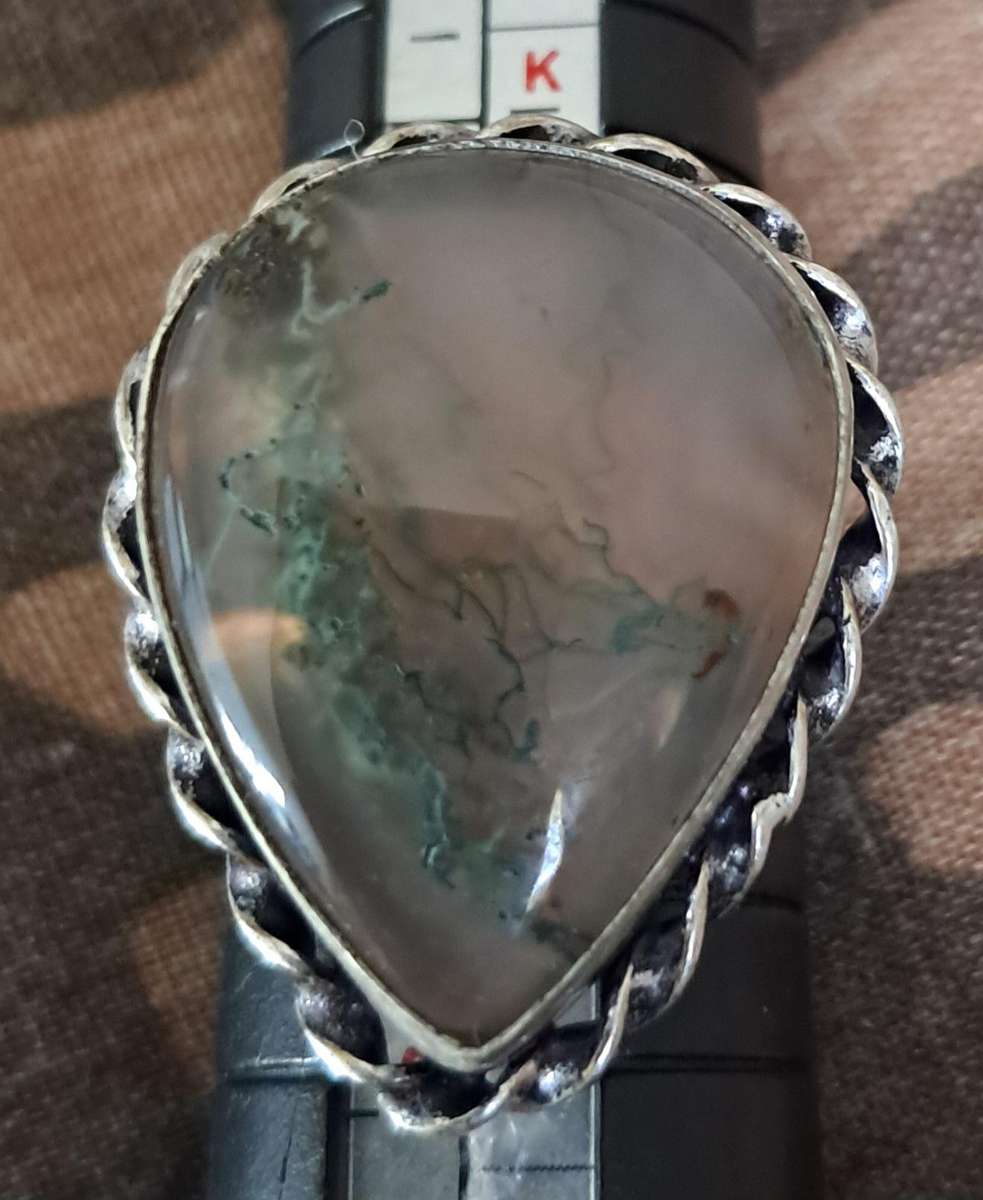 Natural Stone Adjustable Silver Plated Ring