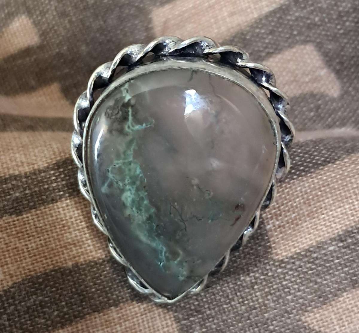 Natural Stone Adjustable Silver Plated Ring