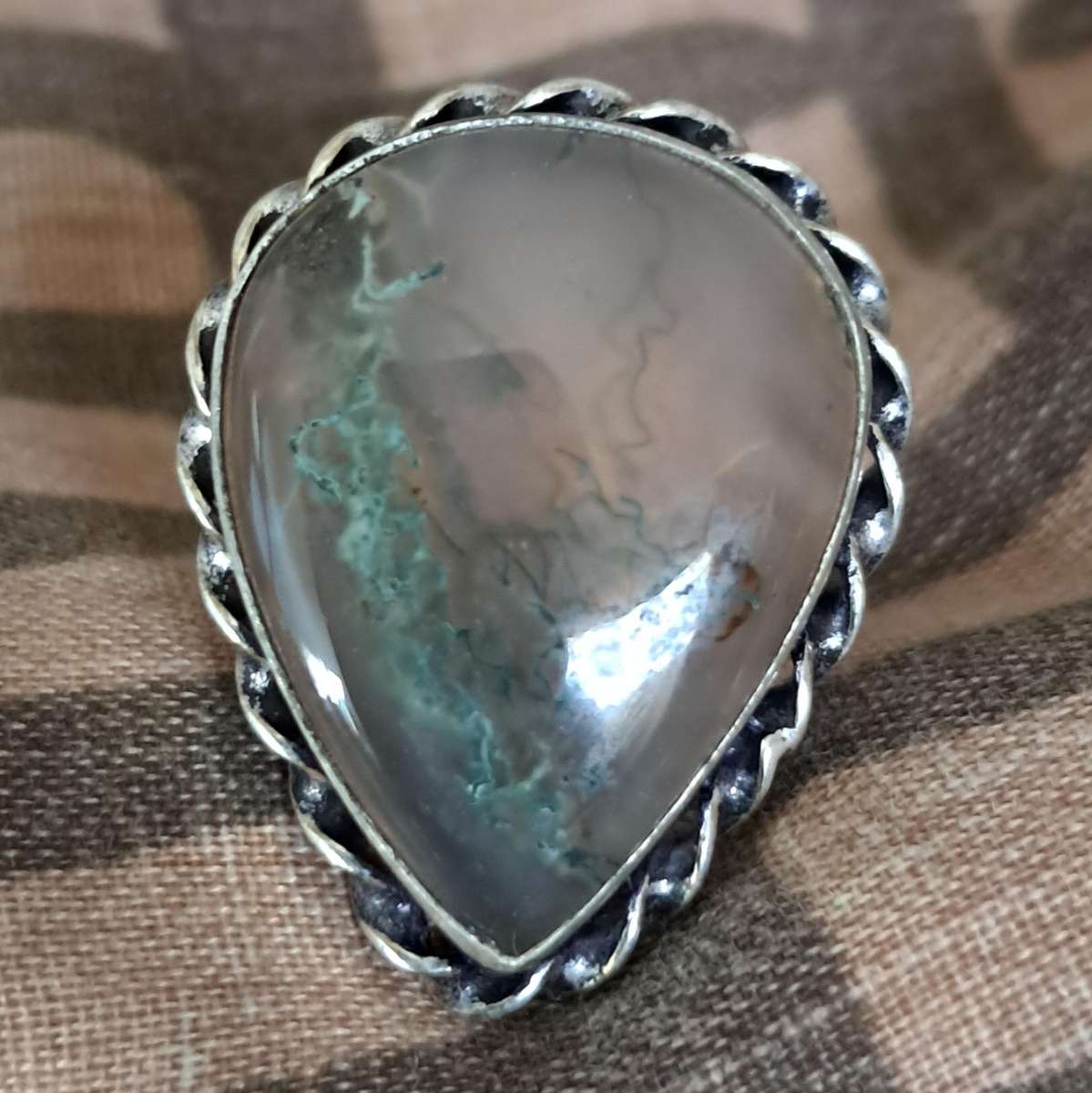 Natural Stone Adjustable Silver Plated Ring