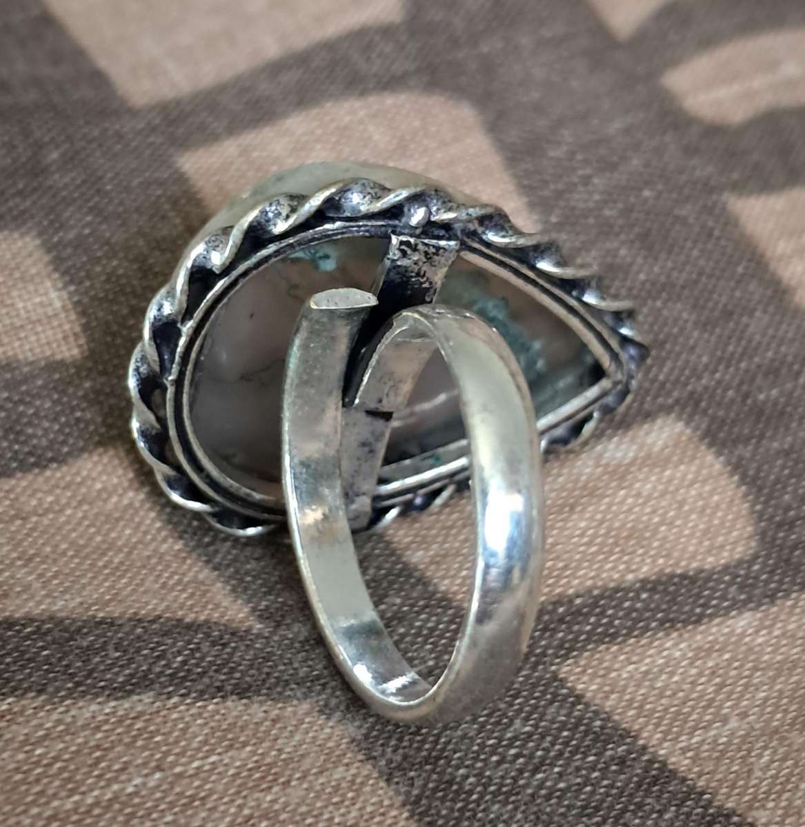 Natural Stone Adjustable Silver Plated Ring