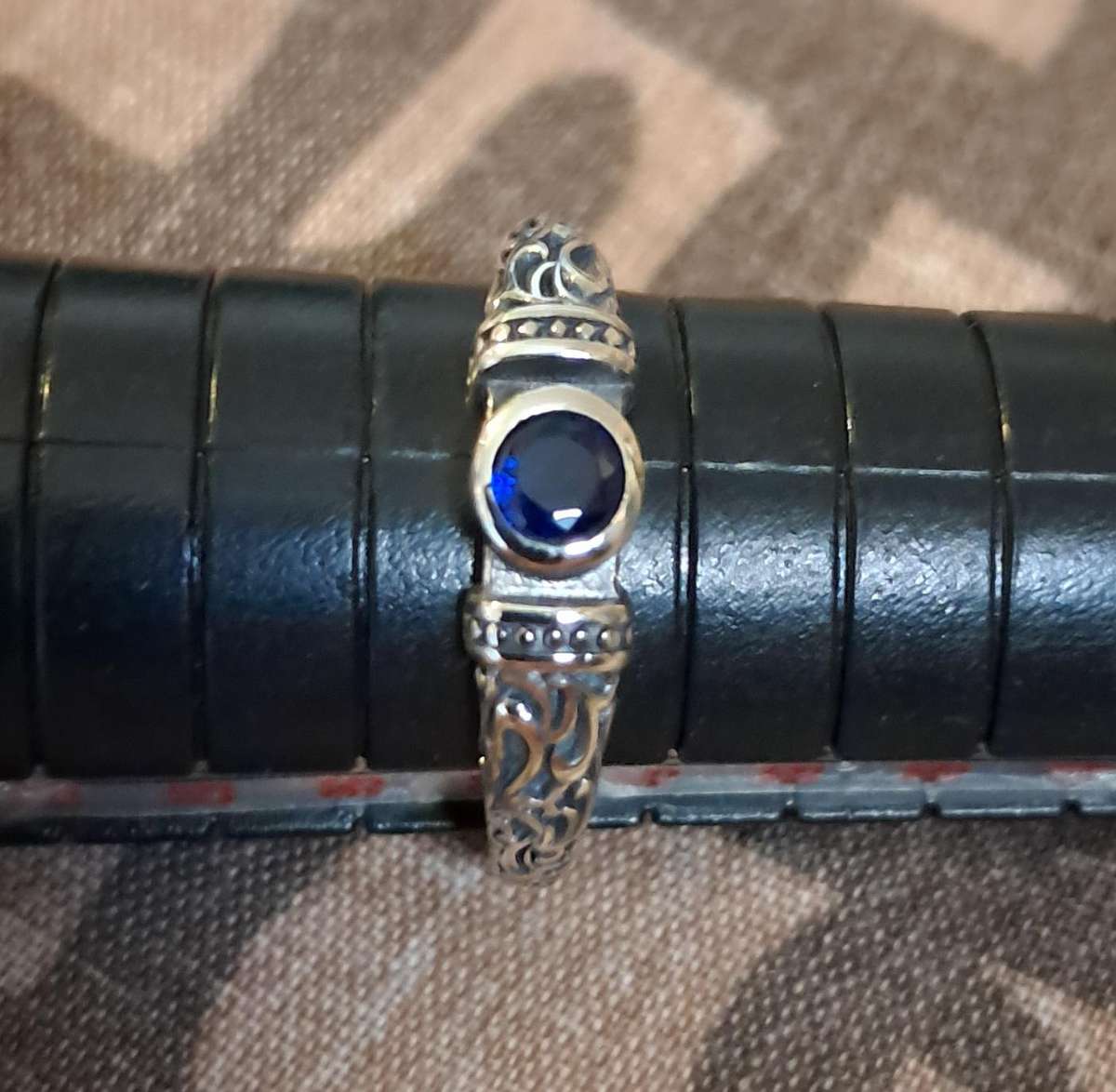 Blue Cubic Zirconia Silver Vintage Style Adjustable Ring