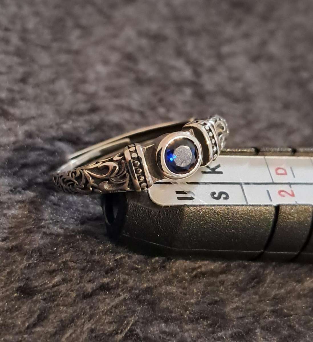 Blue Cubic Zirconia Silver Vintage Style Adjustable Ring