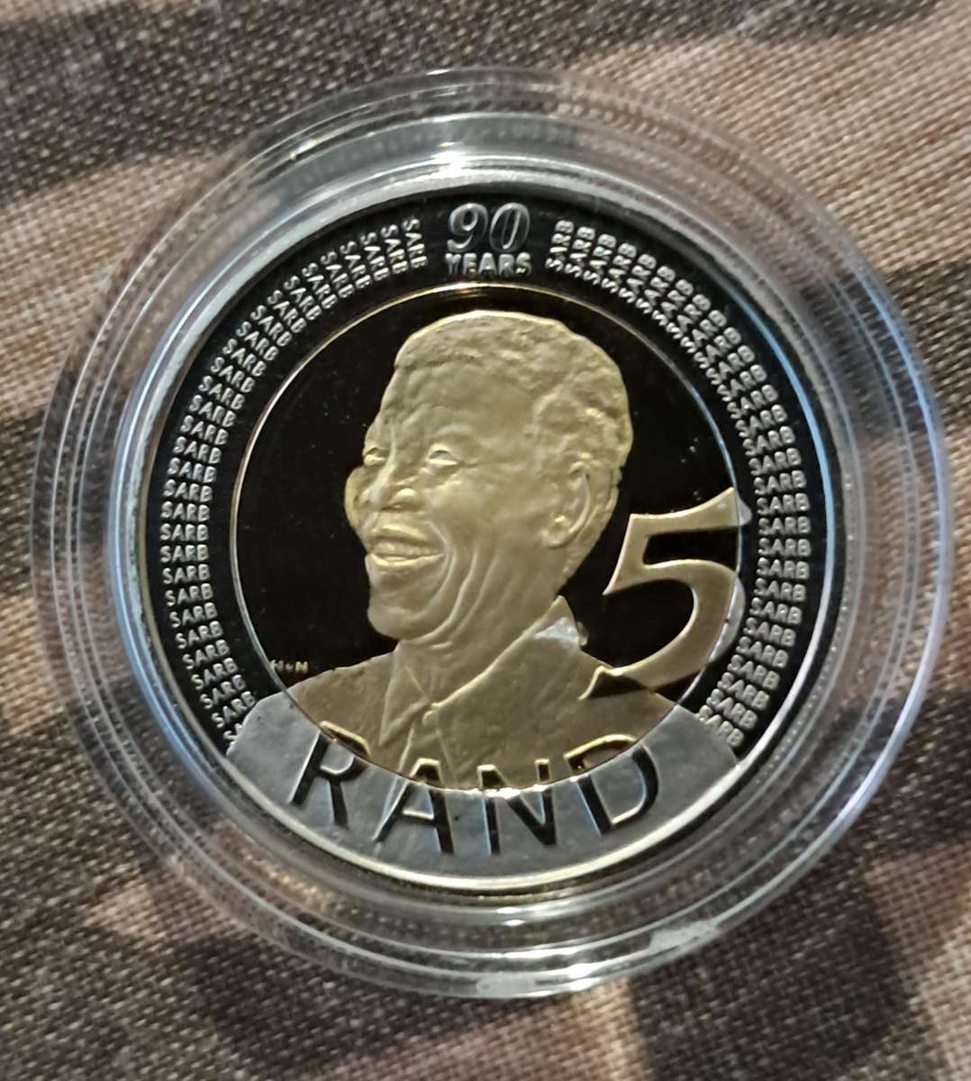 2008 Proof Mandela 90th Birthday 5 Rand Coin