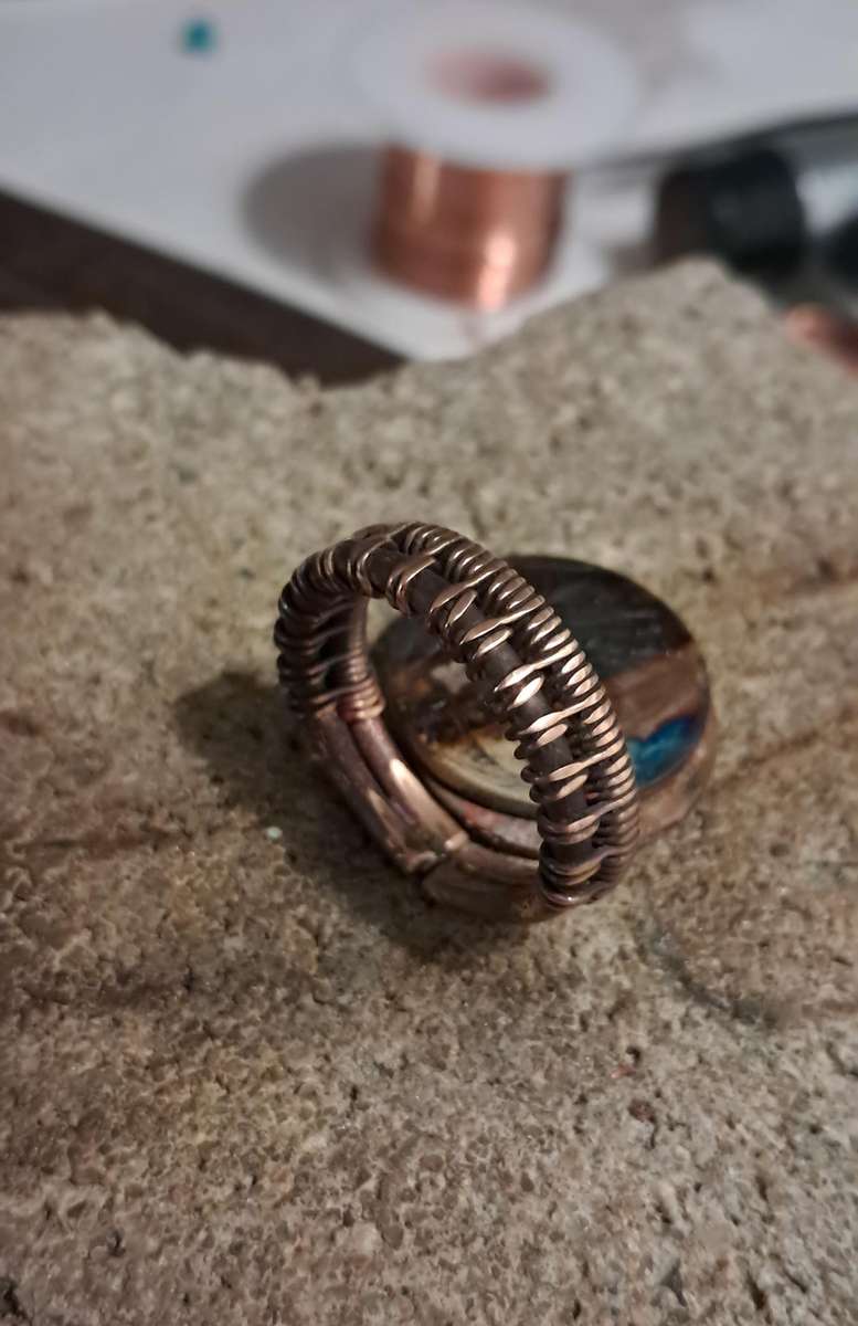 Hand Woven Copper Wire Ring Adjustable Size 9 and up