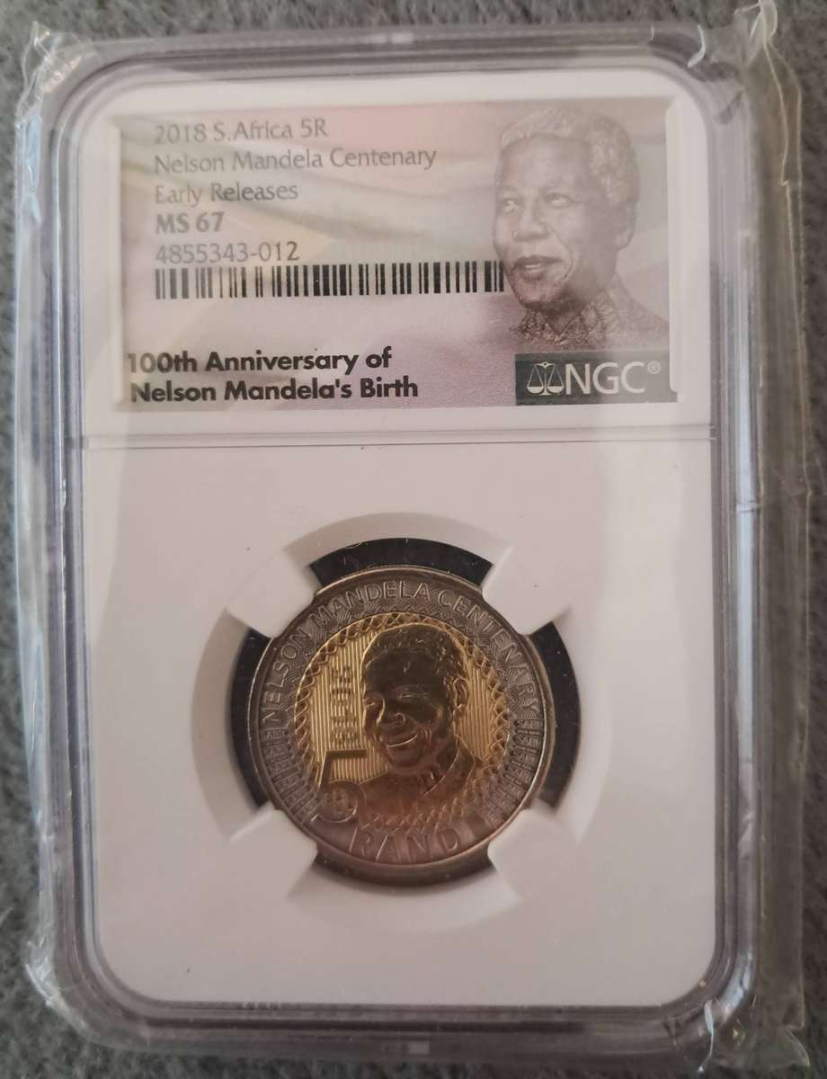 2018 MS67 Mandela Centenary 5 Rand Coin