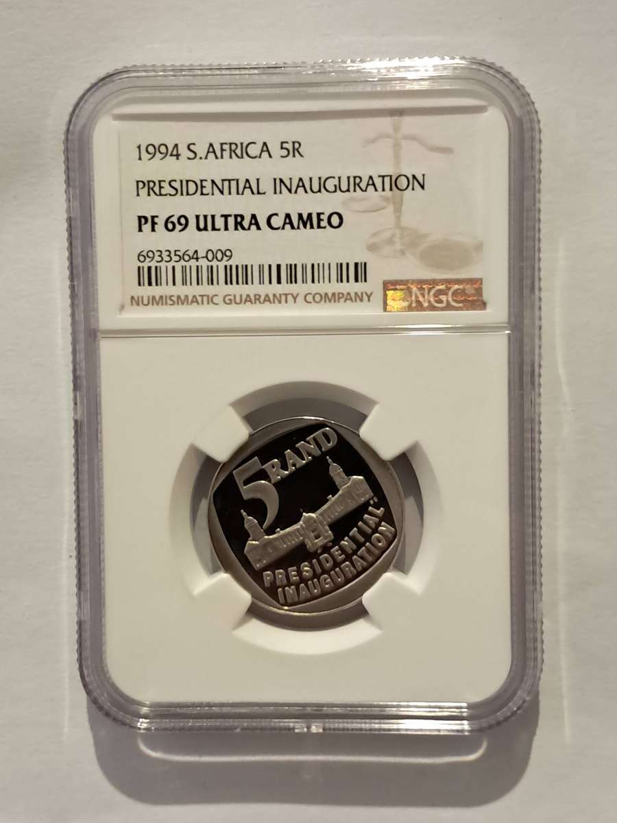 1994 PF 69 Ultra Cameo Presedential Inauguration 5 Rand Coin