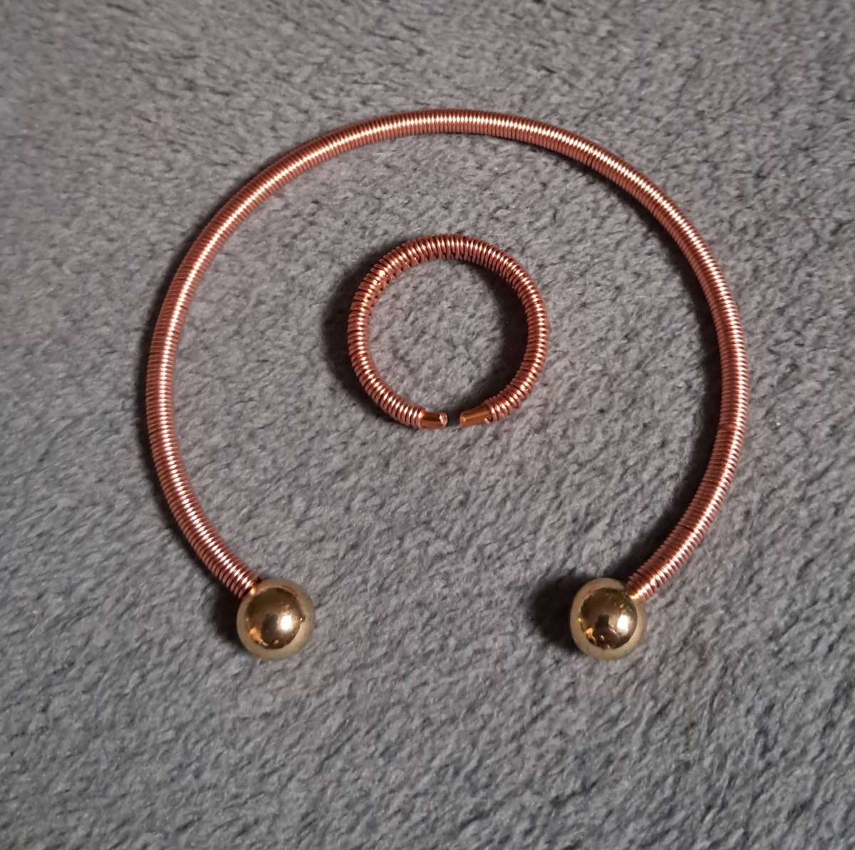 Copper Wire Wrapped Ring and Bangle Set