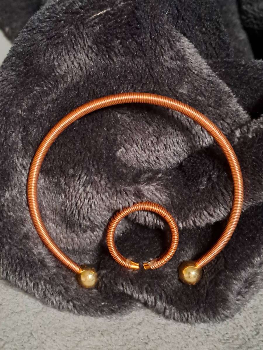 Copper Wire Wrapped Ring and Bangle Set