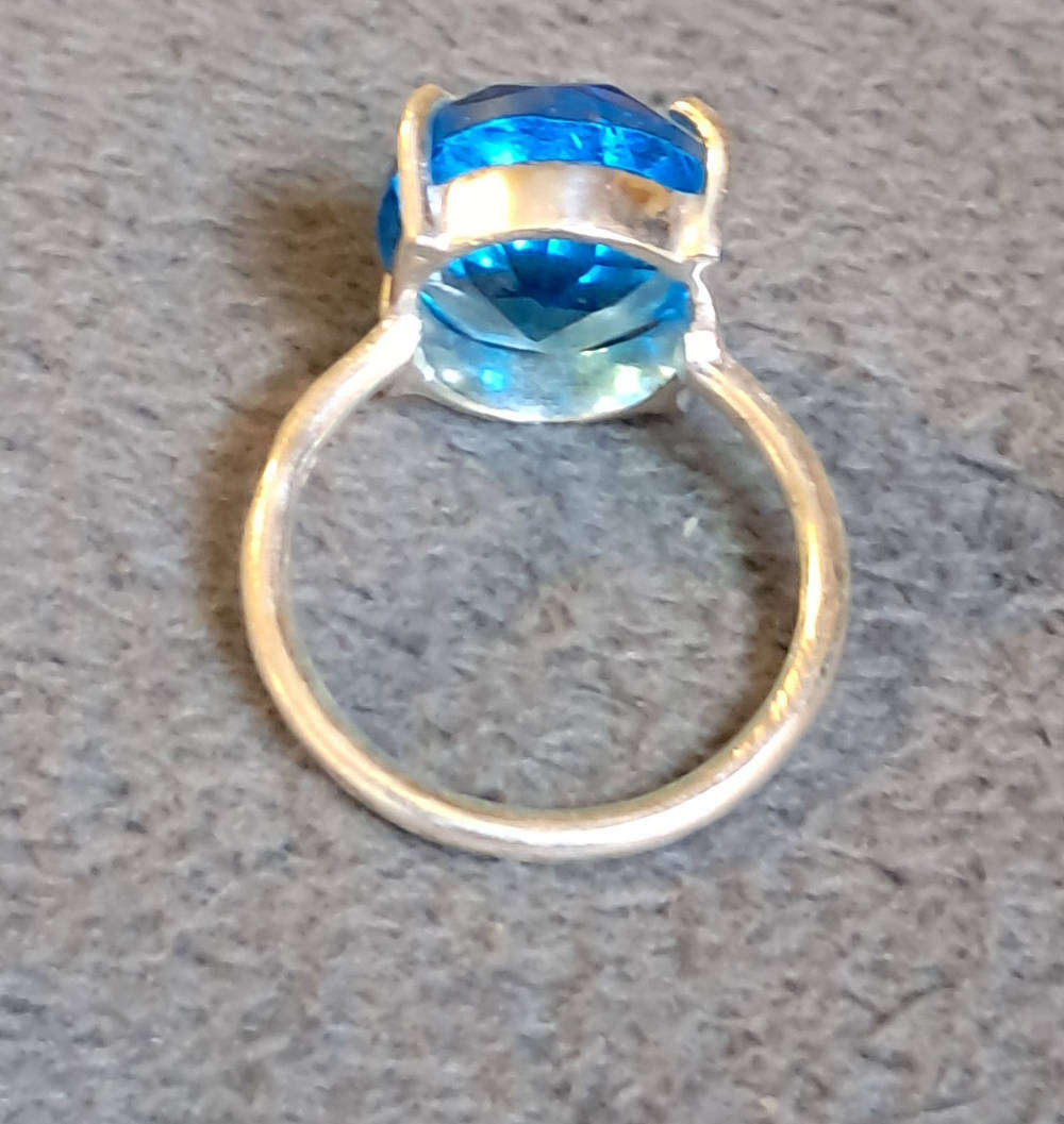 Silver Ring .925 Lab Grown Blue Topaz Gemstone Ring Size 7