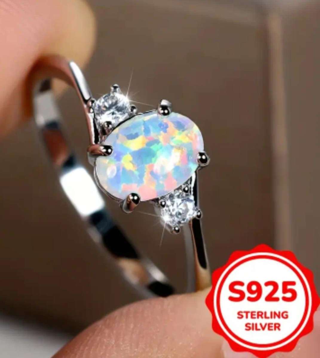 Sterling Silver Opal Ring Size 7
