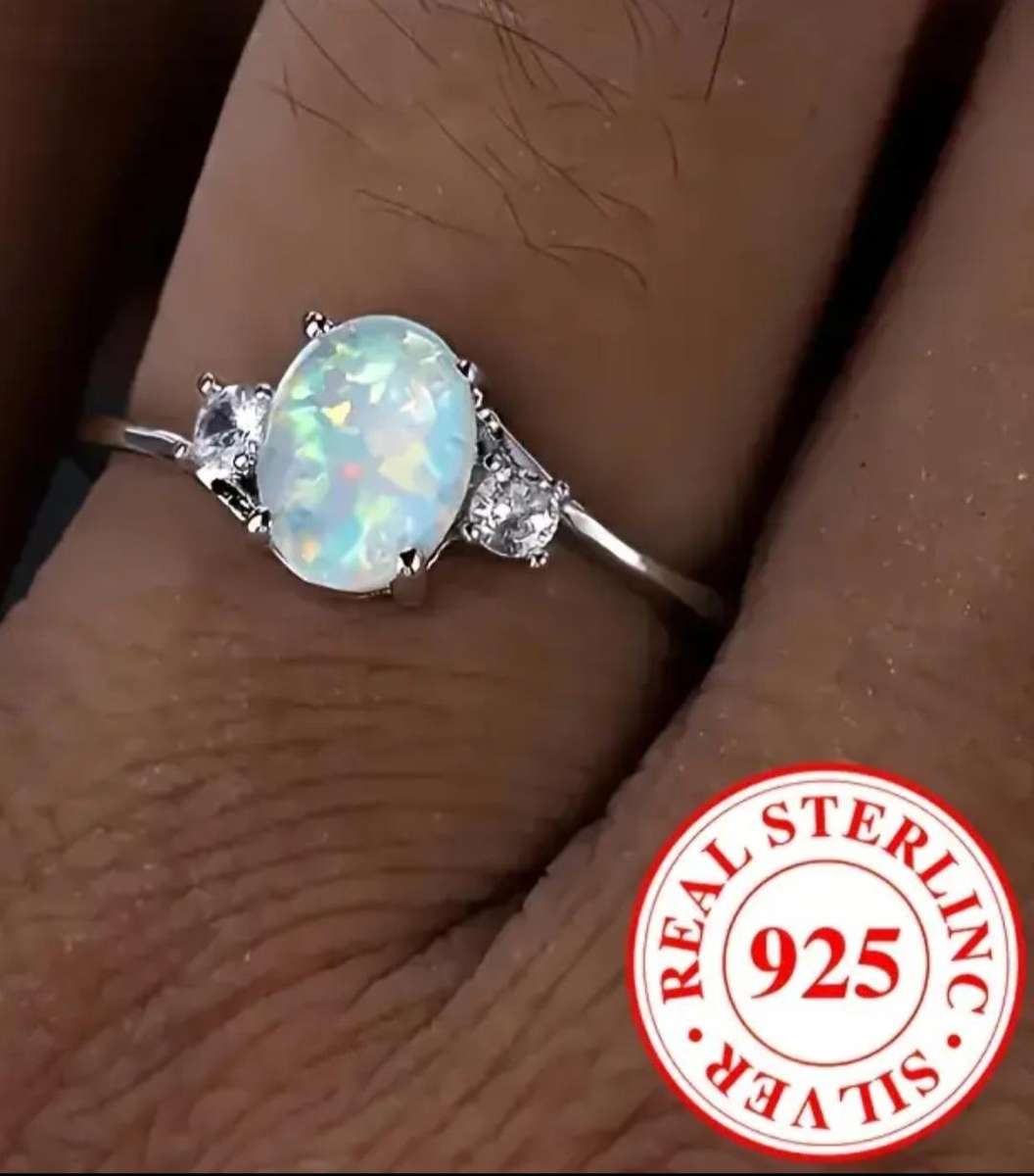 Sterling Silver Opal Ring Size 7