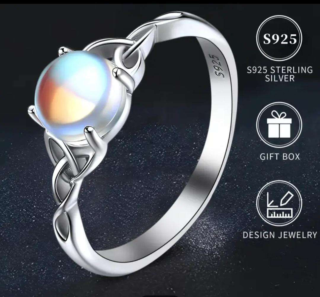 Silver Synthetic Moonstone Ring Size 7