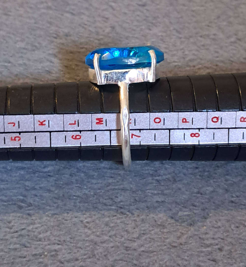 Silver Ring .925 Lab Grown Blue Topaz Gemstone Ring Size 7