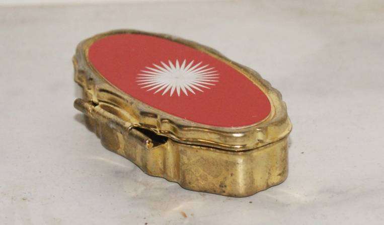 Vintage Brass and Enamel Pill Box