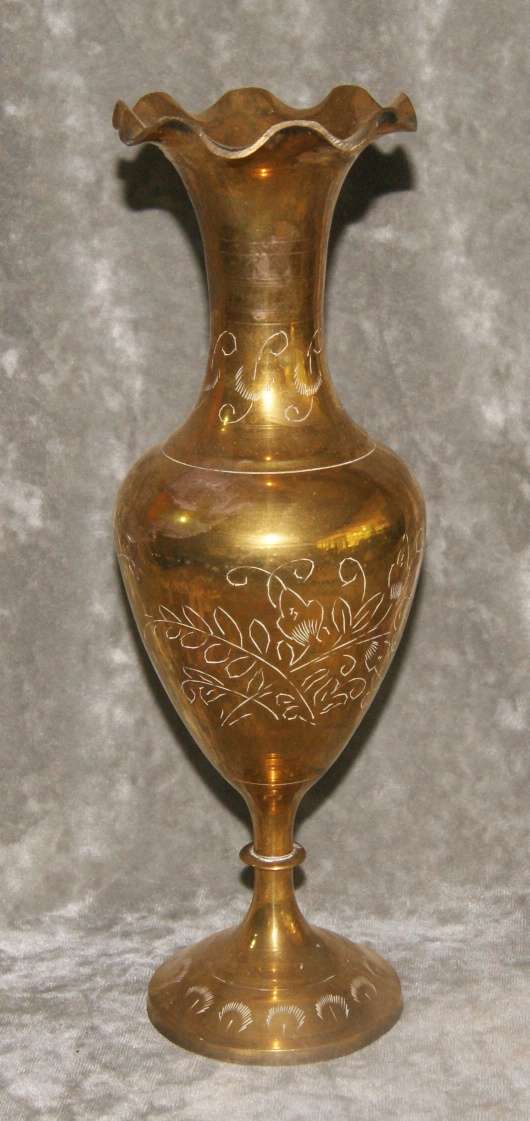 Brass hand etched fluted vase (large)