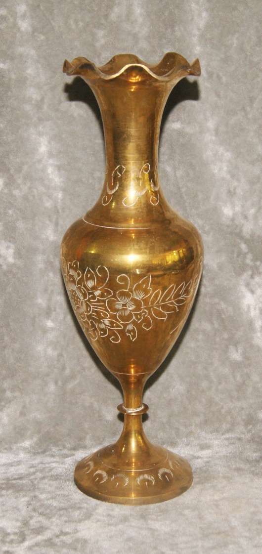 Brass hand etched fluted vase (large)