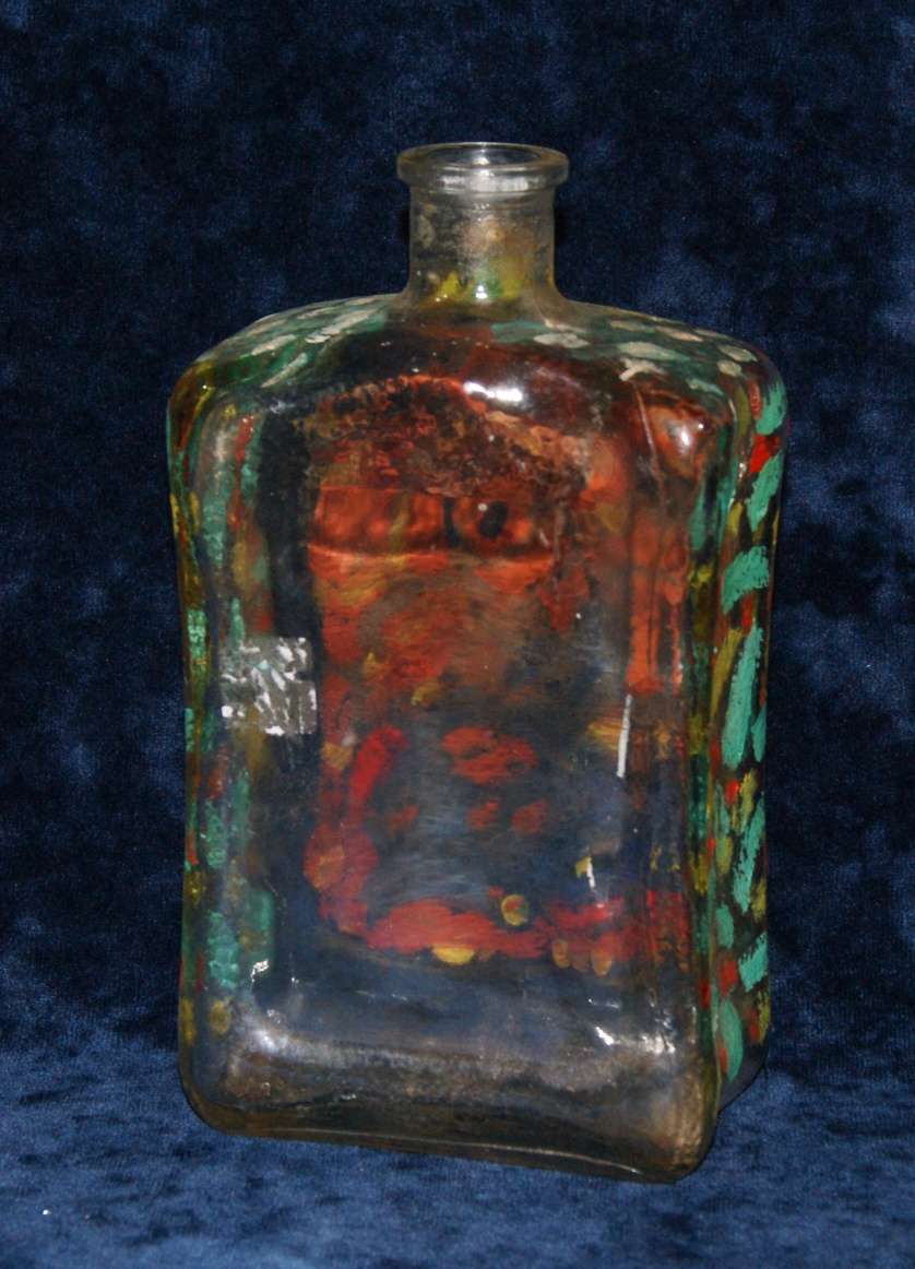 Hand painted glass bottle