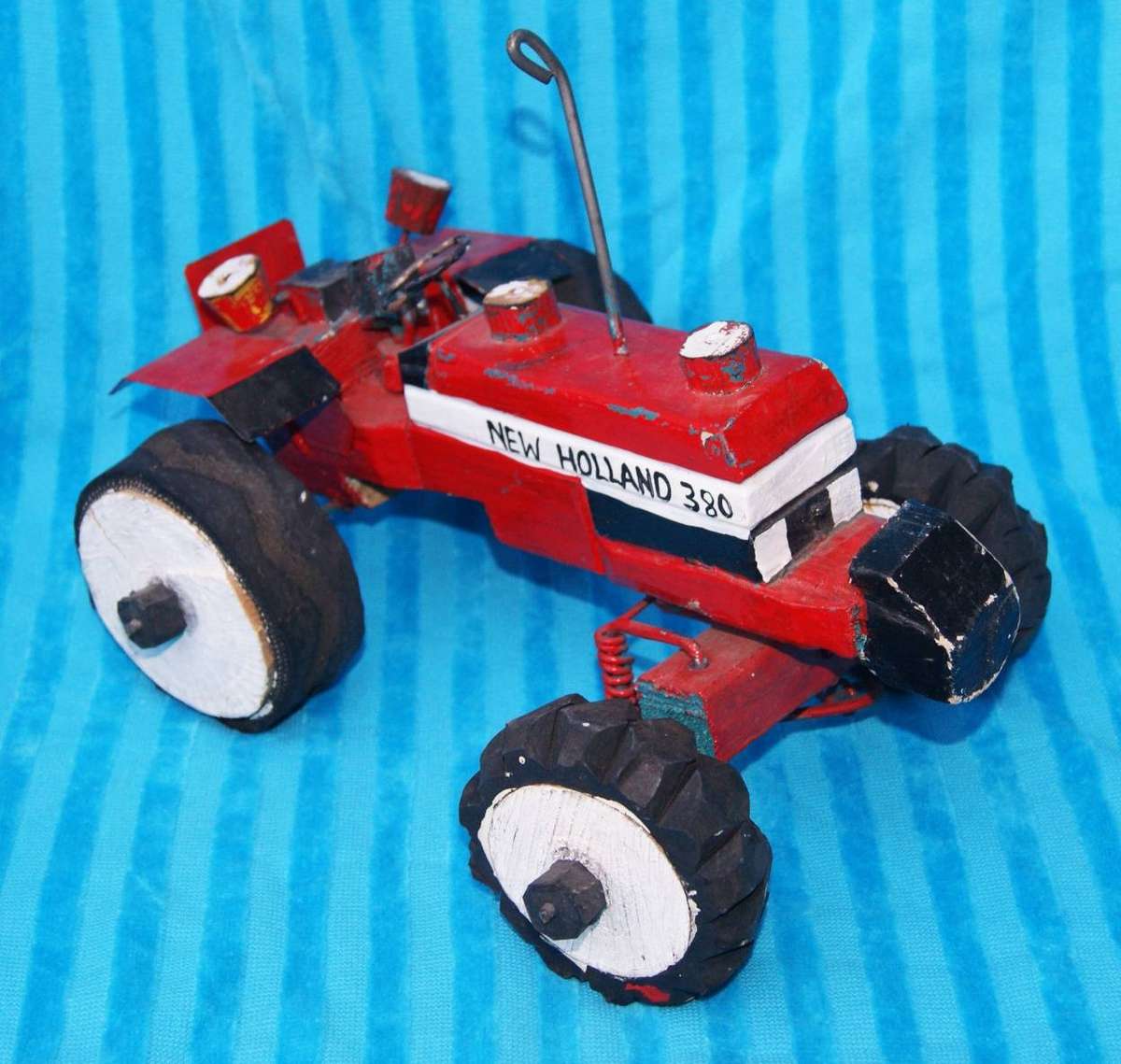 Hand Made Wood Metal and Rubber New Holland Tractor
