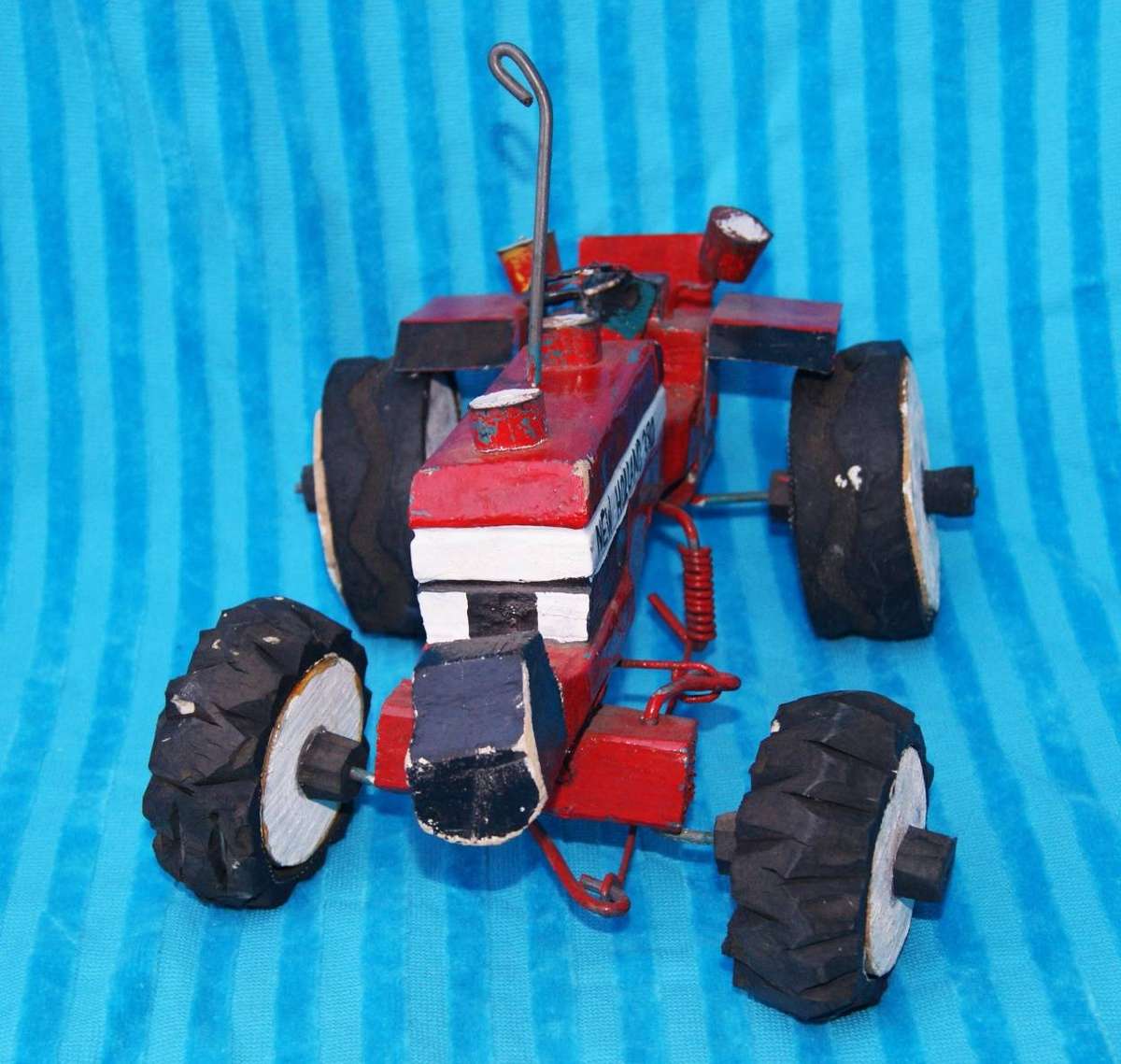 Hand Made Wood Metal and Rubber New Holland Tractor