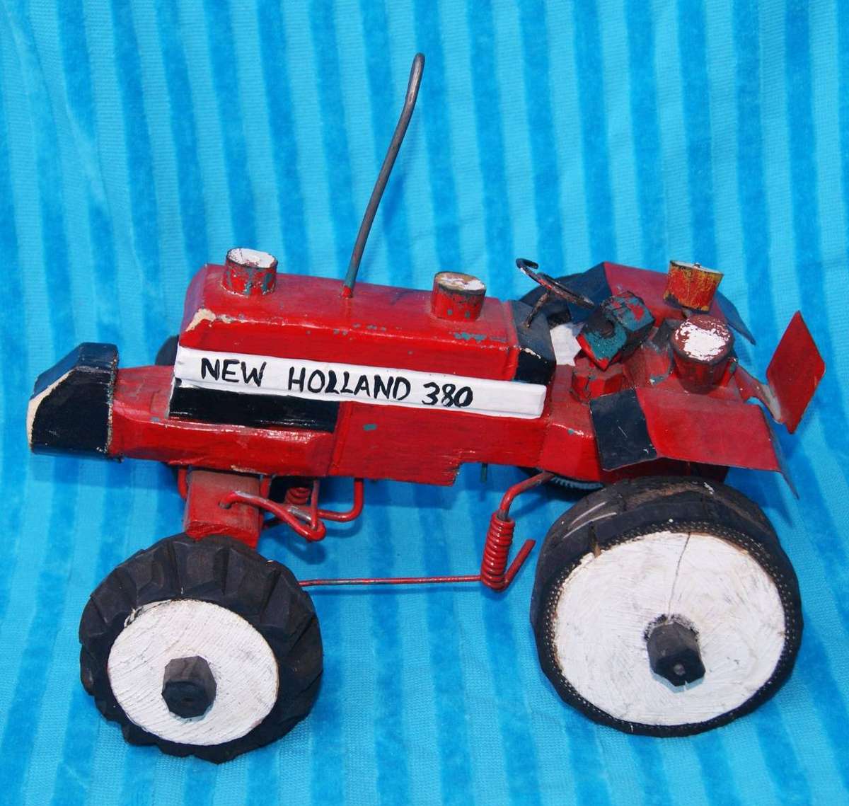 Hand Made Wood Metal and Rubber New Holland Tractor