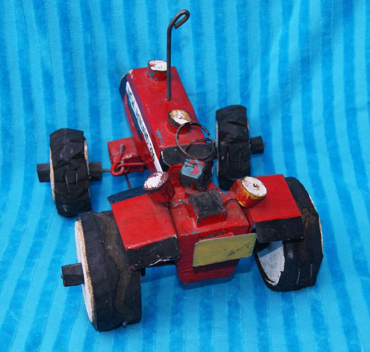 Hand Made Wood Metal and Rubber New Holland Tractor